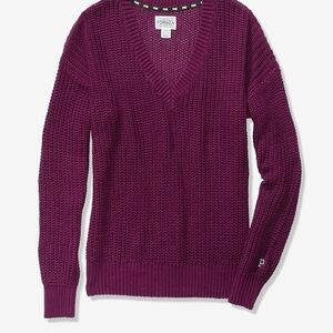 Pink Victoria's Secret Forenza Purple Maroon Knit V-Neck Sweater Sz Large NWT